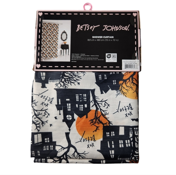Betsey Johnson Haunted House Halloween Fabric Shower Curtain - Picture 2 of 6